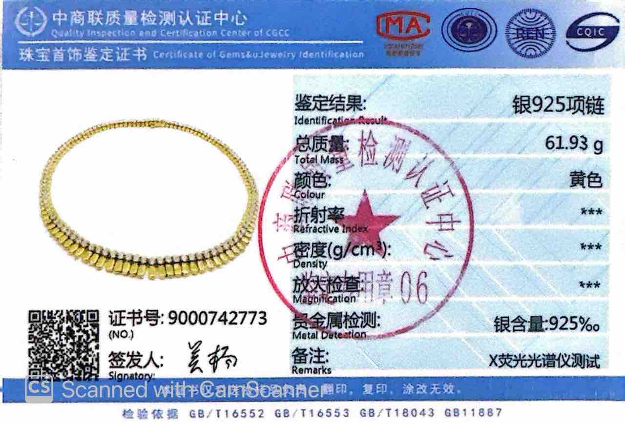 Omnia Nina Gold Plated Necklace In 925 Silver Certified High Quality Lab Grown Stones