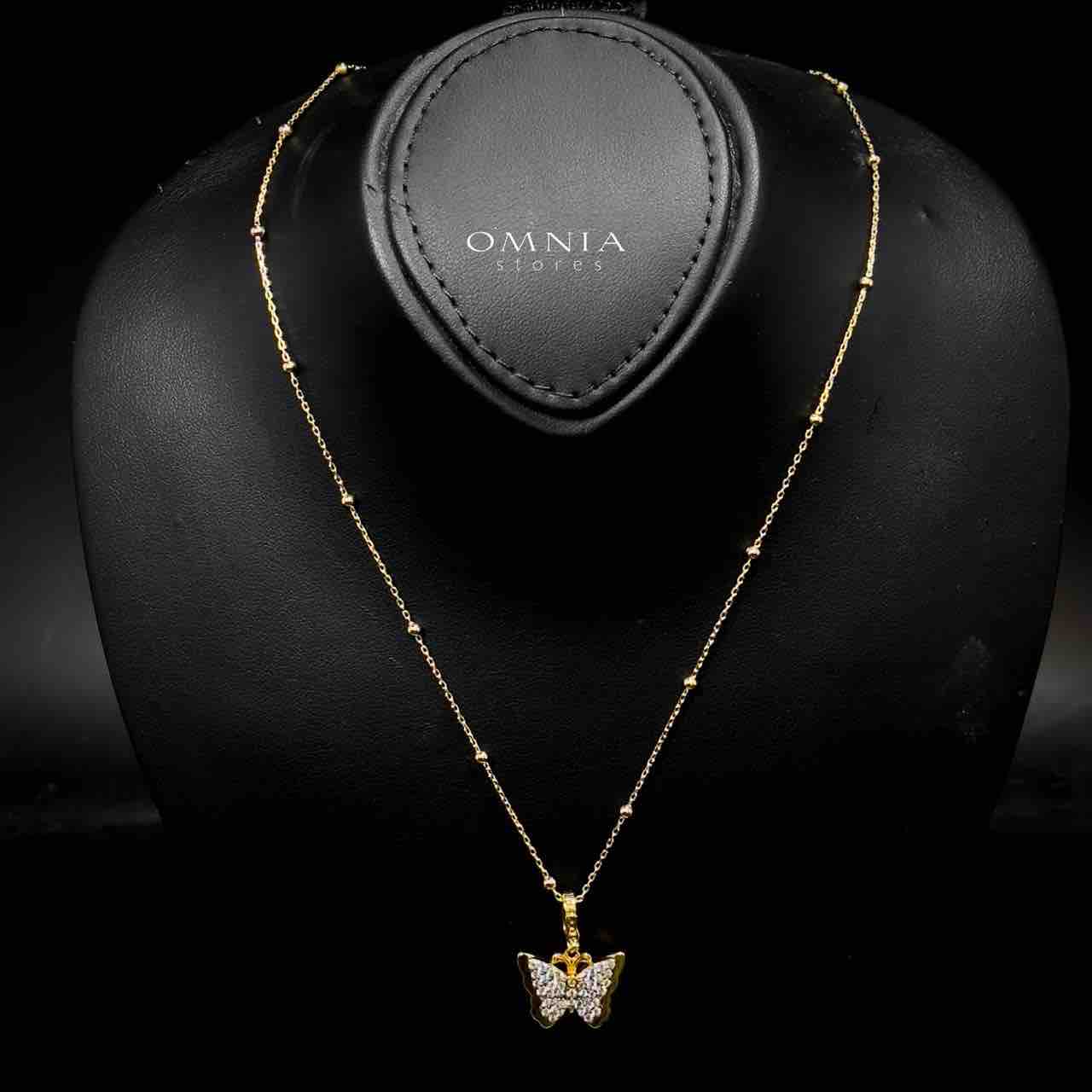 Omnia Rimsha Butterfly Double Side Golden Necklace In 925 Silver Certified High Quality Lab Grown Stones