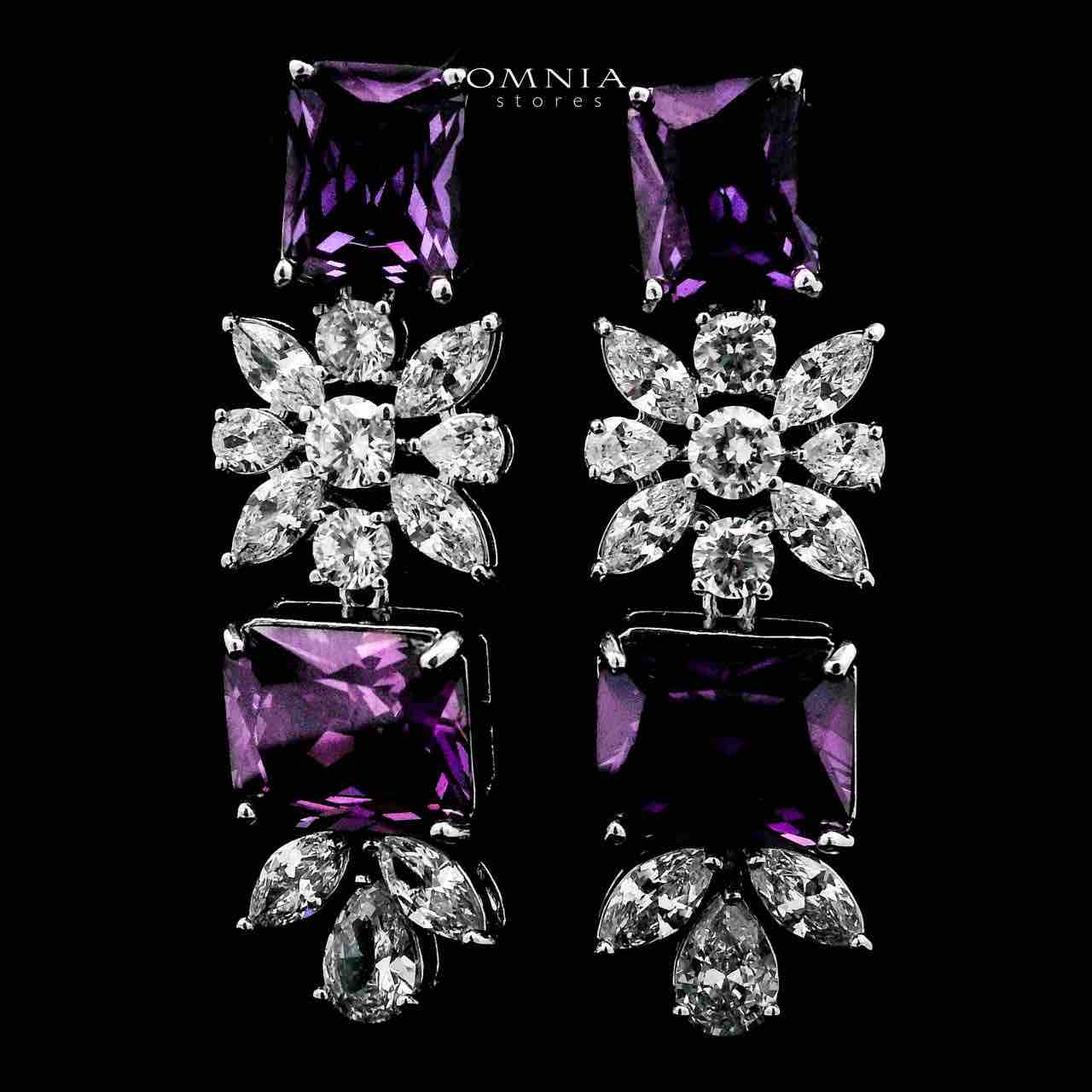 Omnia Charlotte Purple Bridal Full Set with Emerald and Pear-Cut High-Quality Simulated Diamonds Rhodium Plated - OMNIASTORES UAE