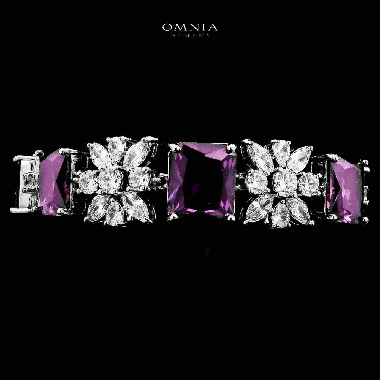 Omnia Charlotte Purple Bridal Full Set with Emerald and Pear-Cut High-Quality Simulated Diamonds Rhodium Plated - OMNIASTORES UAE