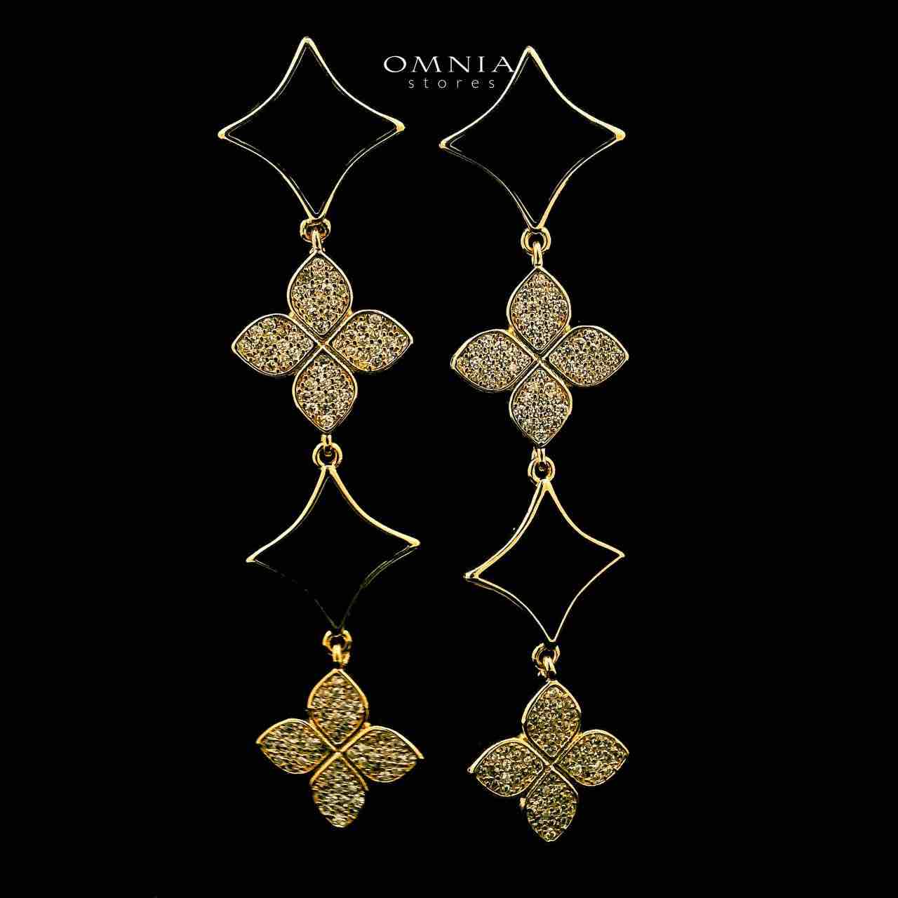 Omnia Golden Clove Black Long Chain Full Set with High-Quality Simulated Diamonds 18k Gold Plated 100cm - OMNIASTORES UAE