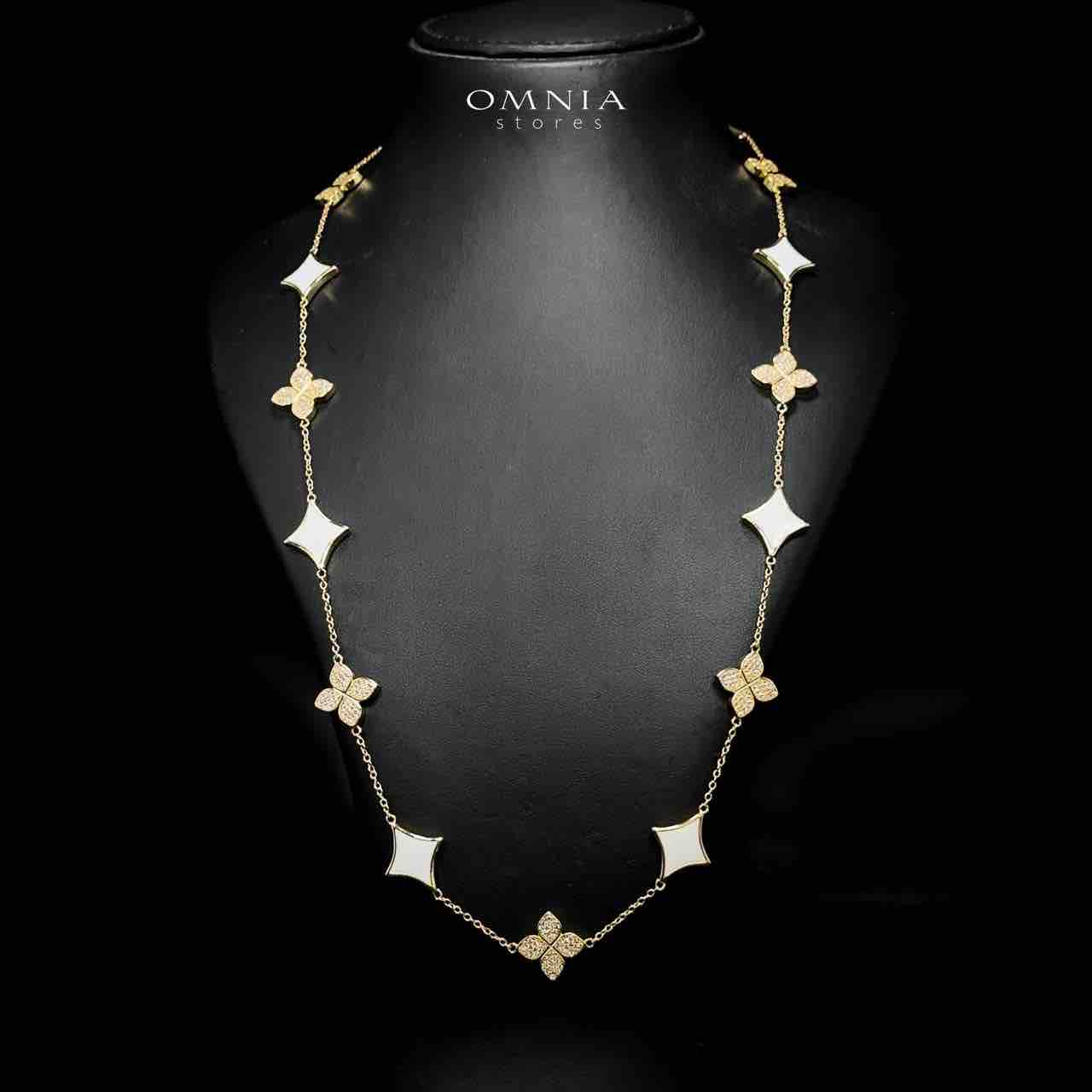 Omnia Golden Clove White Long Chain Full Set with High-Quality Simulated Diamonds 18k Gold Plated 100cm