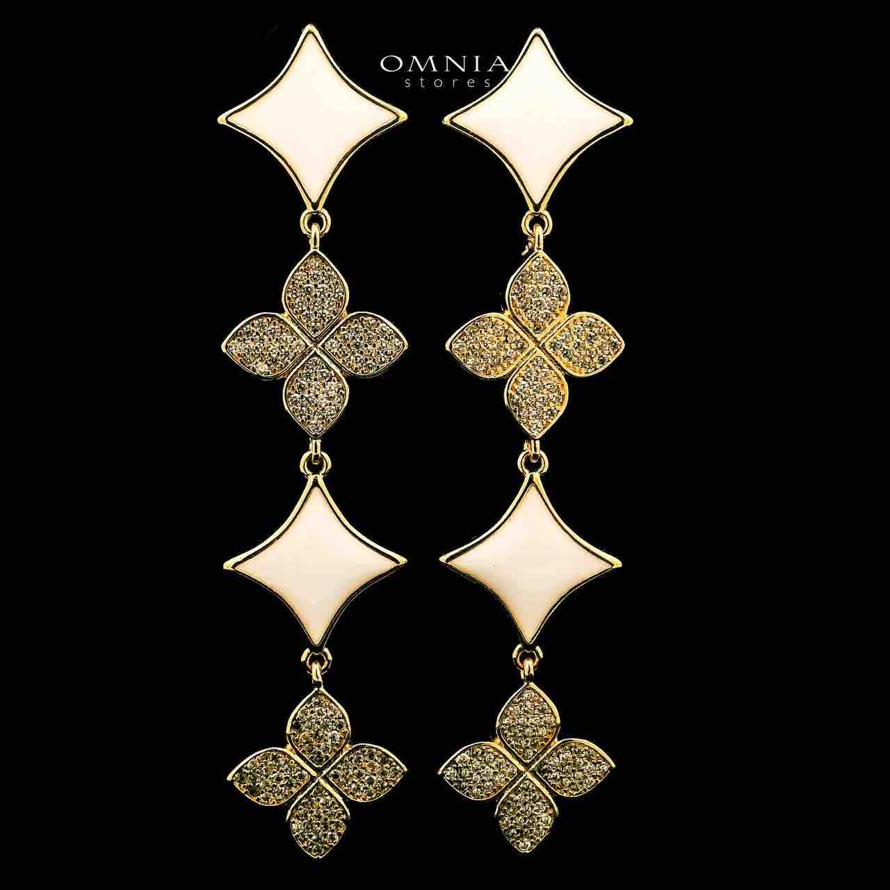 Omnia Golden Clove White Long Chain Full Set with High-Quality Simulated Diamonds 18k Gold Plated 100cm
