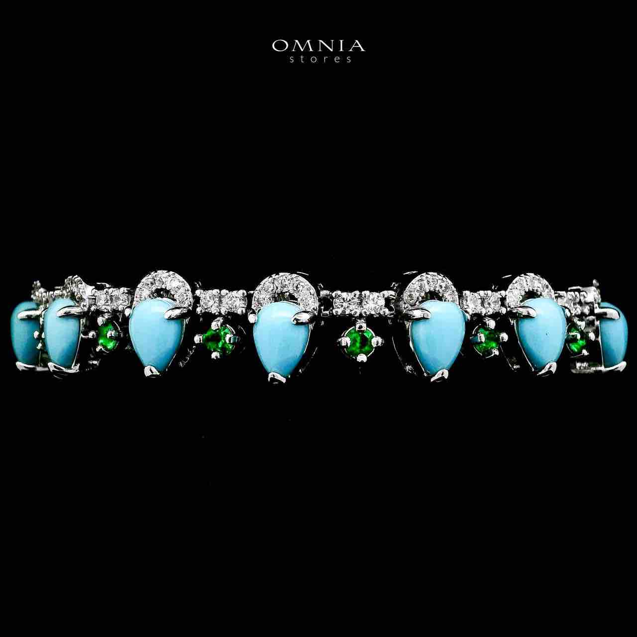 Omnia Salma Turquoise and Green Full Set with High-Quality Simulated Diamonds Rhodium Plated - OMNIASTORES UAE