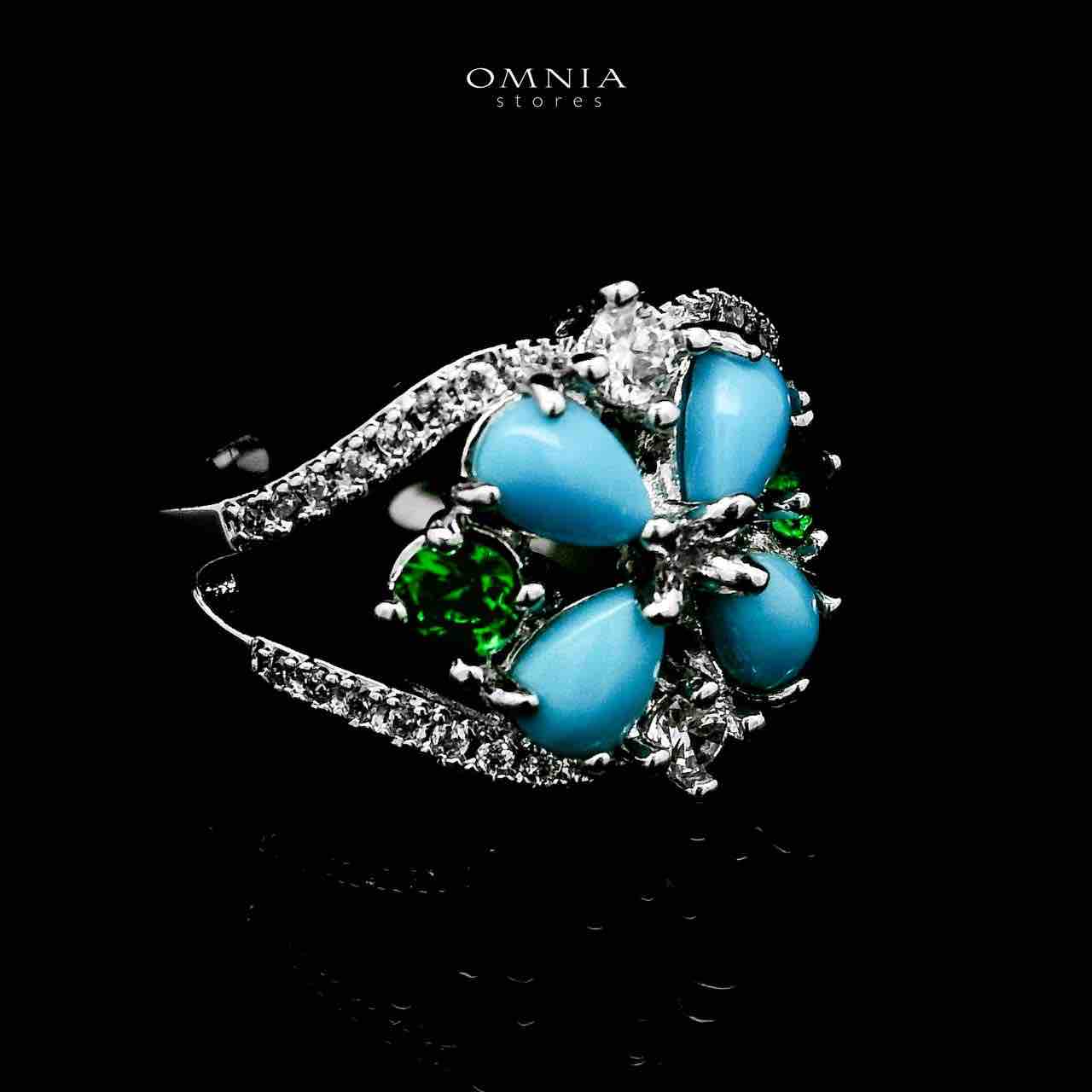 Omnia Salma Turquoise and Green Full Set with High-Quality Simulated Diamonds Rhodium Plated - OMNIASTORES UAE