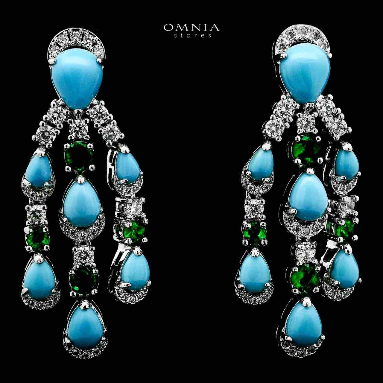 Omnia Salma Turquoise and Green Full Set with High-Quality Simulated Diamonds Rhodium Plated - OMNIASTORES UAE