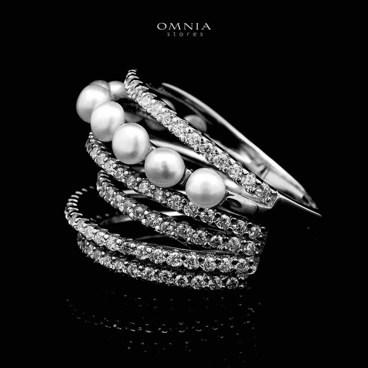 Omnia Inaya Silver Fresh Real Water Pearl Ring In 925 Silver High Quality Simulated Diamonds