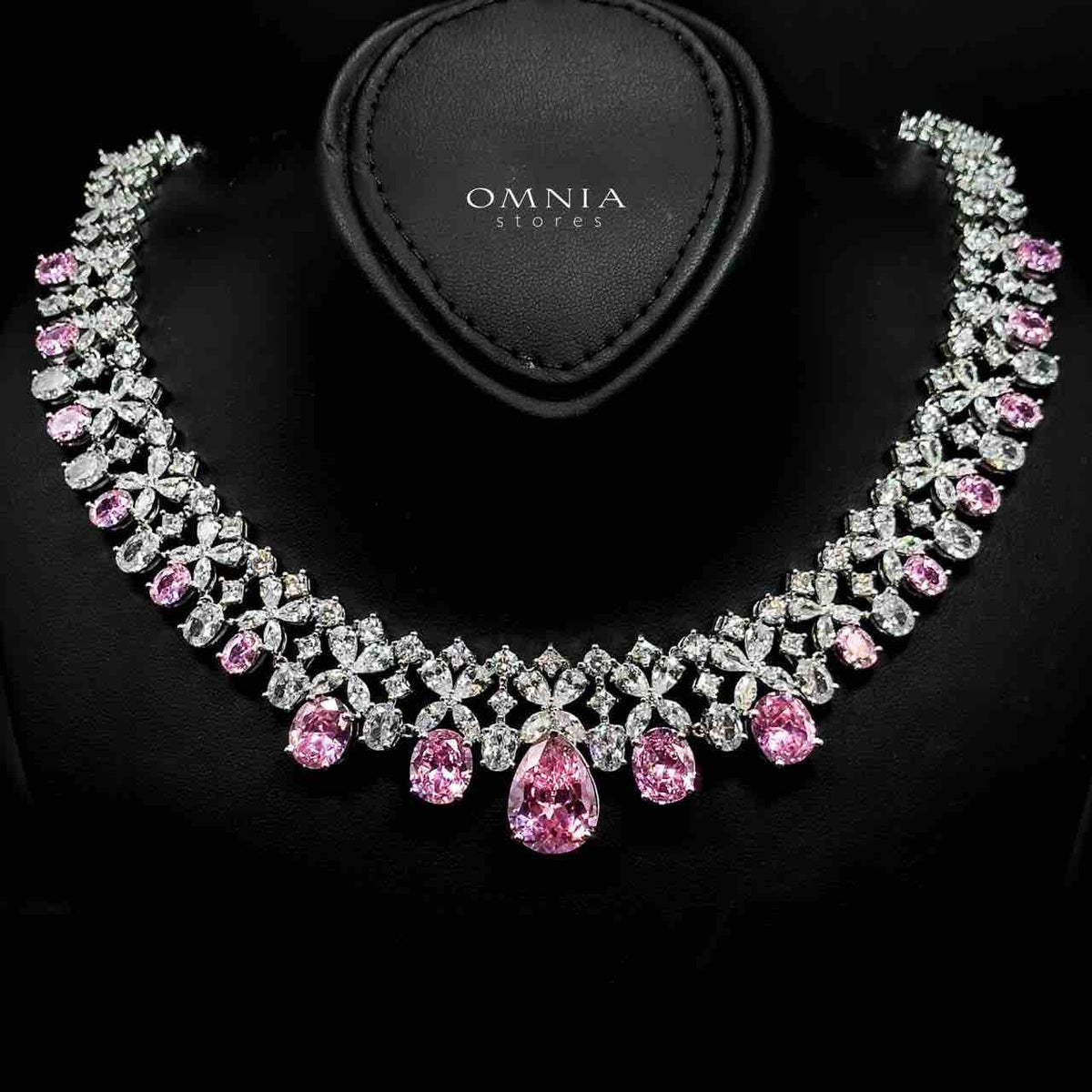 Omnia Suhana Pink Bridal Full Set with High Quality Simulated Diamonds Premium Rhodium Plated - OMNIASTORES UAE