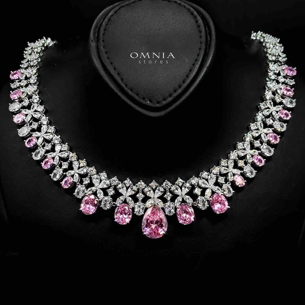 Omnia Suhana Pink Bridal Full Set with High-Quality Simulated Diamonds Rhodium Plated