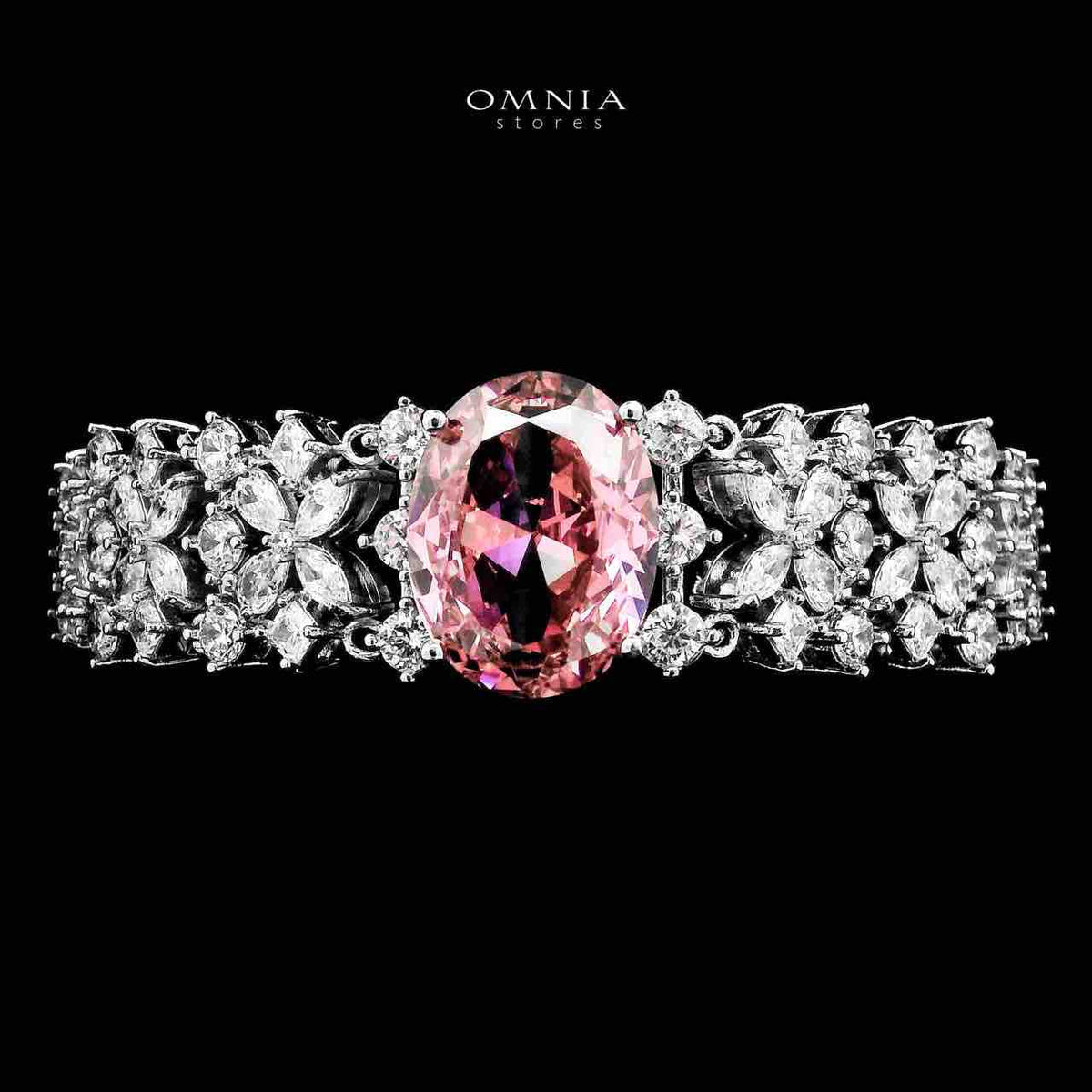 Omnia Suhana Pink Bridal Full Set with High Quality Simulated Diamonds Premium Rhodium Plated - OMNIASTORES UAE