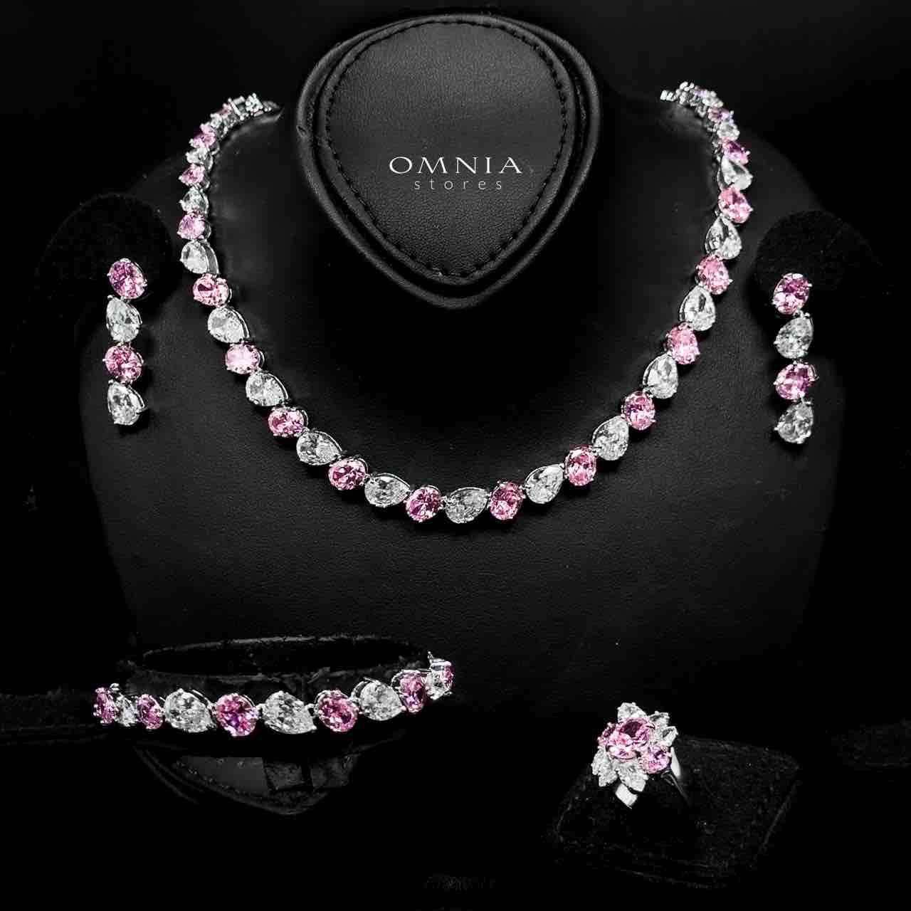 Omnia Lamia White And Pink Bridal Full Set with High-Quality Simulated Diamonds Rhodium Plated