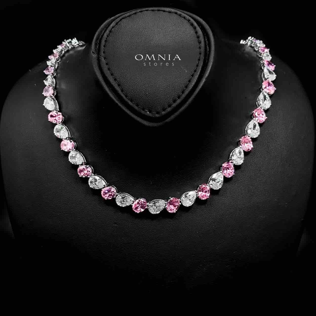 Omnia Lamia White And Pink Bridal Full Set with High-Quality Simulated Diamonds Rhodium Plated