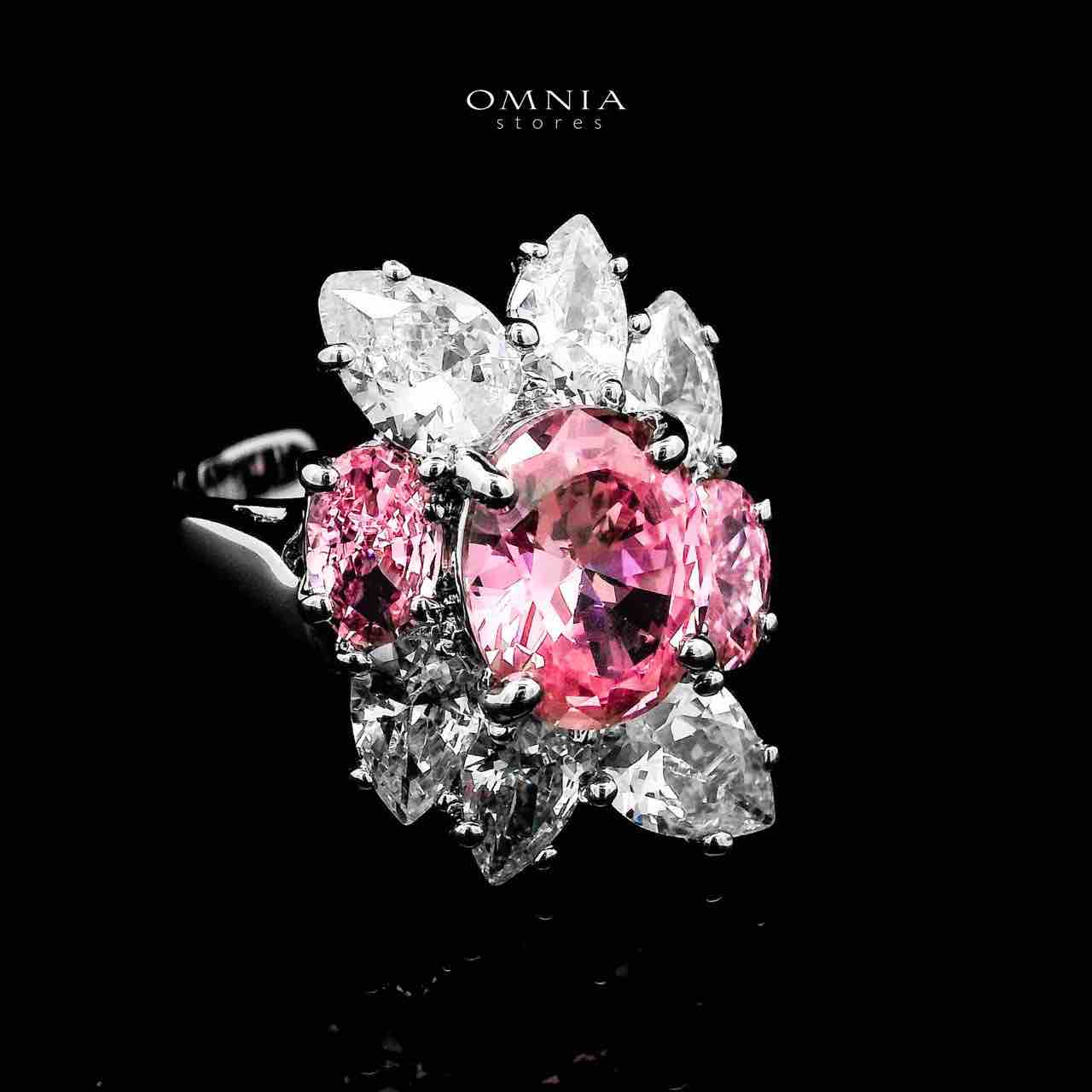 Omnia Lamia White And Pink Bridal Full Set with High-Quality Simulated Diamonds Rhodium Plated - OMNIASTORES KSA