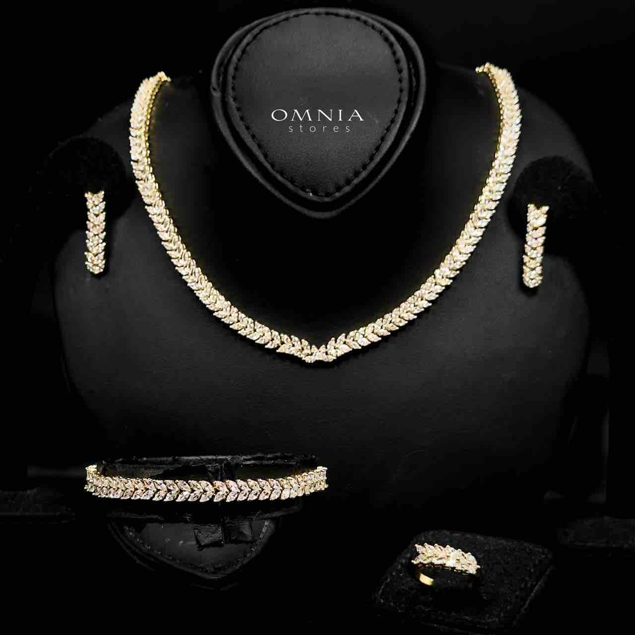 Omnia Aroosa Golden Bridal Full Set with High-Quality Simulated Diamonds Rhodium Plated - OMNIASTORES UAE