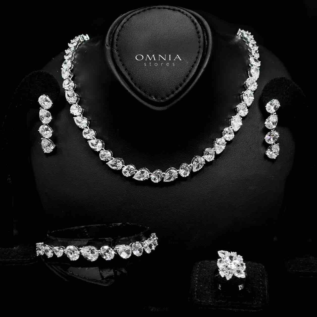 Omnia Lamia White Bridal Full Set with High-Quality Simulated Diamonds Rhodium Plated - OMNIASTORES UAE