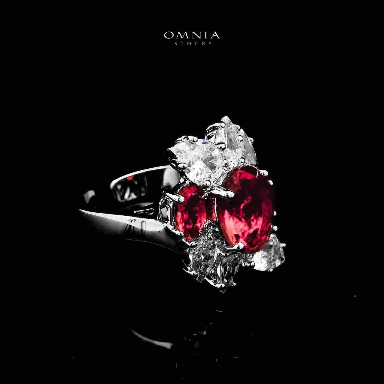 Omnia Lamia White And Red Bridal Full Set with High-Quality Simulated Diamonds Rhodium Plated
