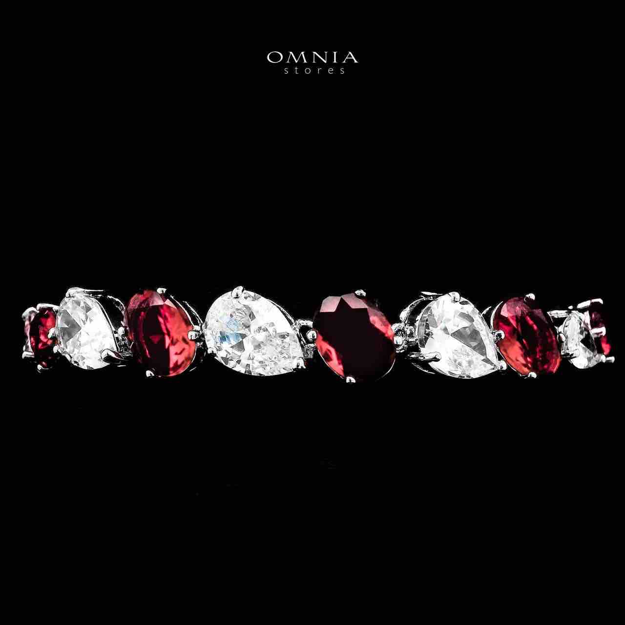 Omnia Lamia White And Red Bridal Full Set with High-Quality Simulated Diamonds Rhodium Plated