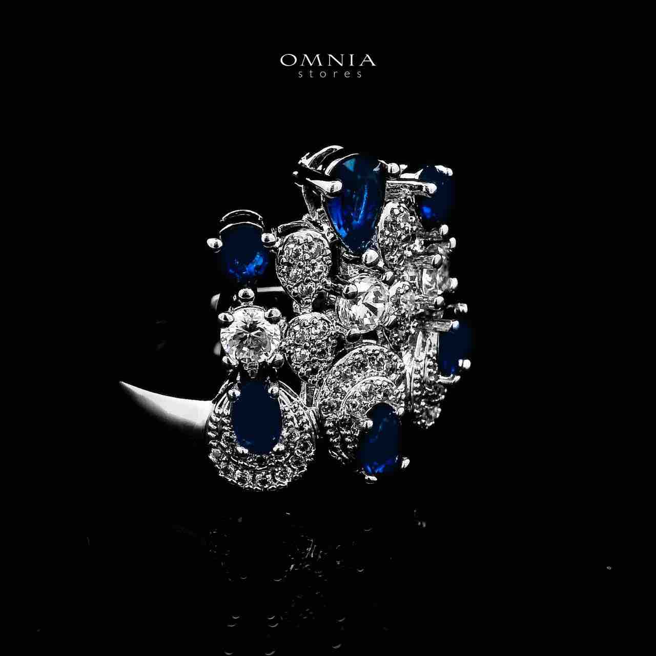 Omnia Aleya Blue Bridal Full Long chain Set in High Quality Simulated Diamonds Rhodium Plated