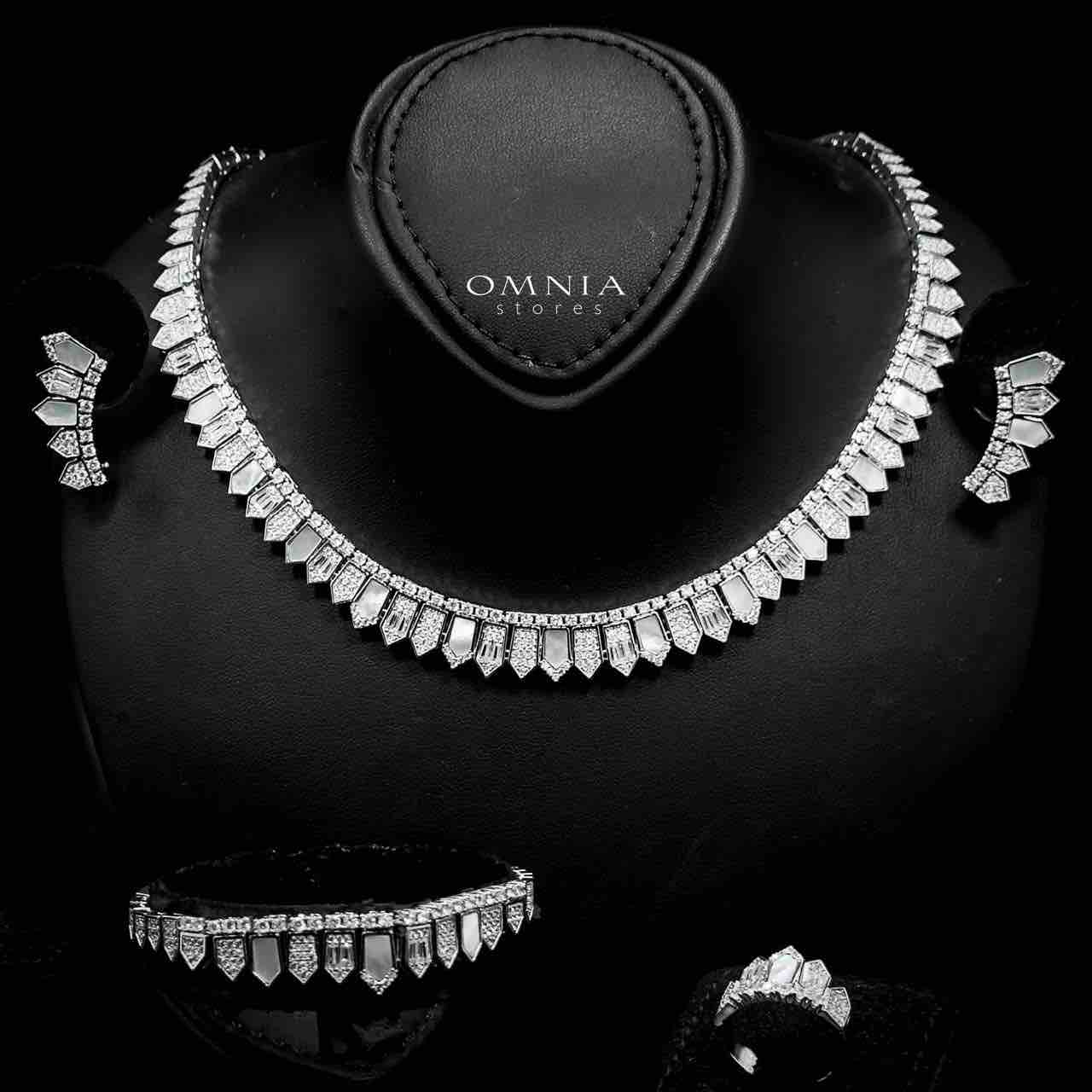 Omnia Shifa Bridal Full Set Accessories in High Quality Zircon Stone in Rhodium Plated - OMNIASTORES UAE