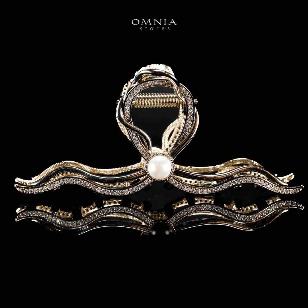 Omnia Luluwa Light Gold Hair Clip in High Quality Zircon Stone In Rhodium Plated