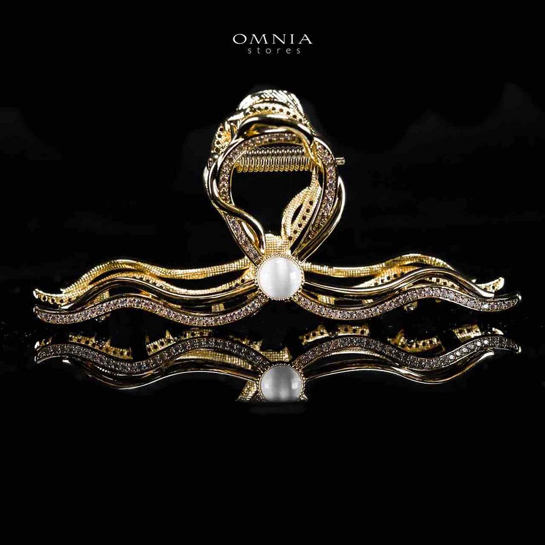 Omnia Luluwa Gold Hair Clip in High Quality Zircon Stone In Rhodium Plated
