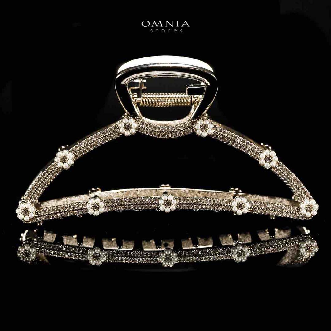 Omnia Naheelah Light Gold Hair Clip in High Quality Zircon Stone In Rhodium Plated