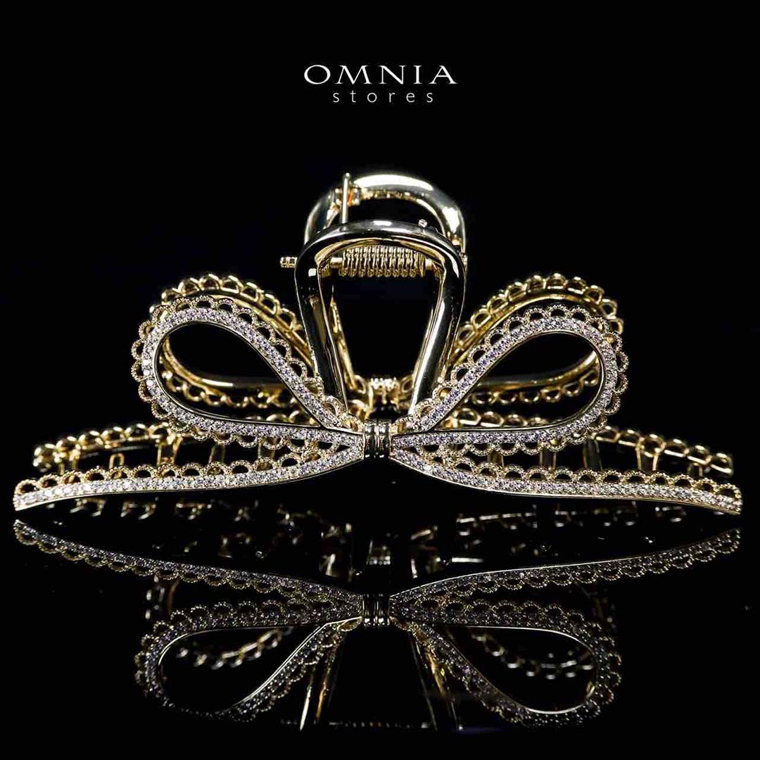 Omnia Rawhiya Gold Hair Clip in High Quality Zircon Stone In Rhodium Plated
