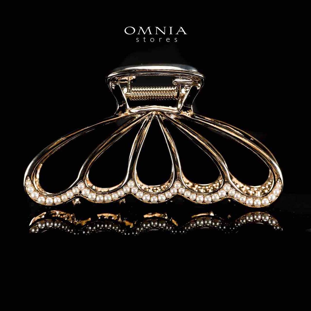 Omnia Ghazwa Pearl Light Gold Hair Clip in High Quality Zircon Stone In Rhodium Plated
