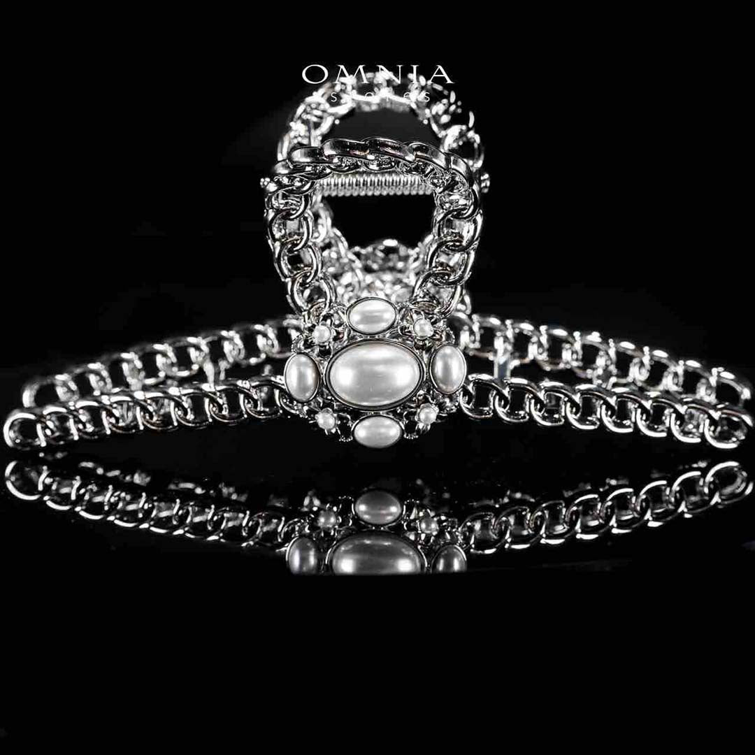 Omnia Nashwa Pearl Silver Hair Clip in High Quality Rhodium Plated