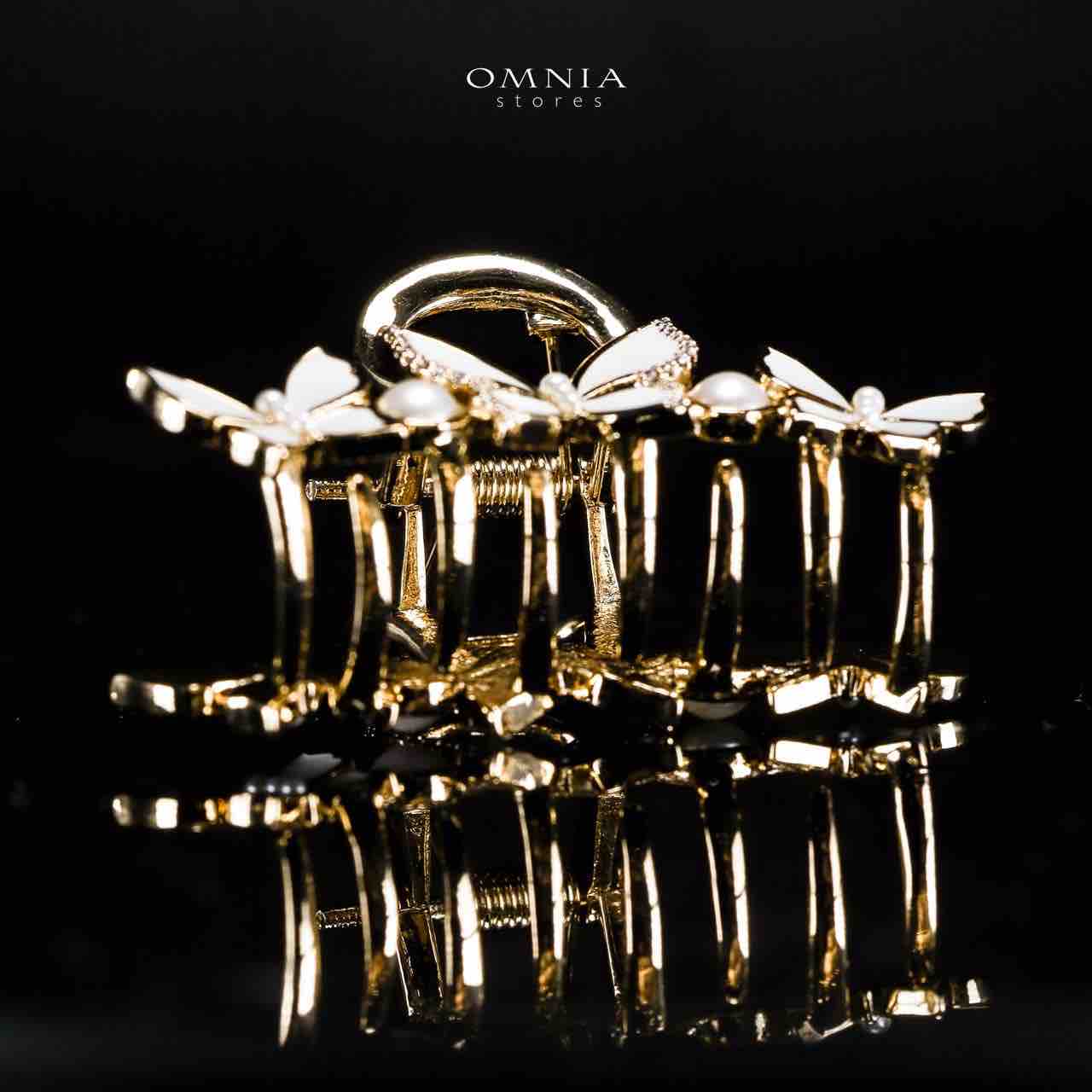 Omnia Miskah Butterfly Gold Hair Clip in High Quality Zircon Stone In Rhodium Plated - OMNIASTORES UAE