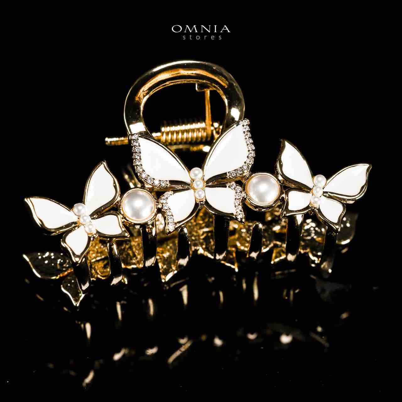 Omnia Miskah Butterfly Gold Hair Clip in High Quality Zircon Stone In Rhodium Plated - OMNIASTORES UAE