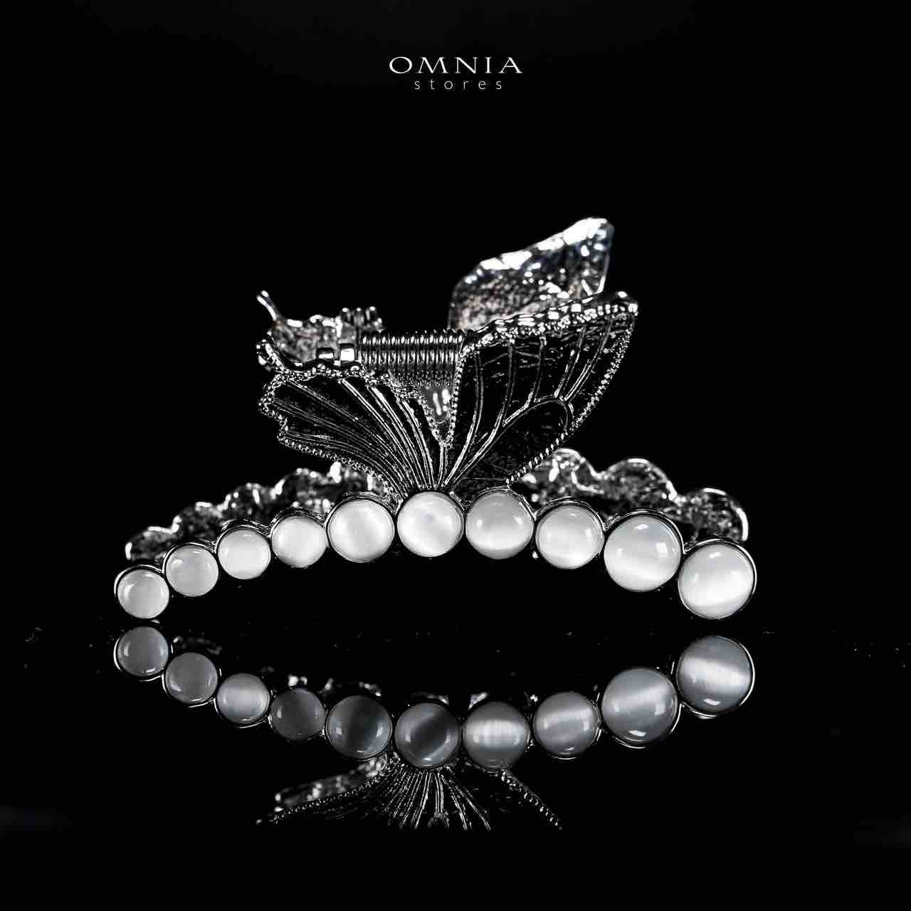 Omnia Ruwayda Pearl Butterfly Silver Hair Clip in High Quality Zircon Stone In Rhodium Plated - OMNIASTORES UAE