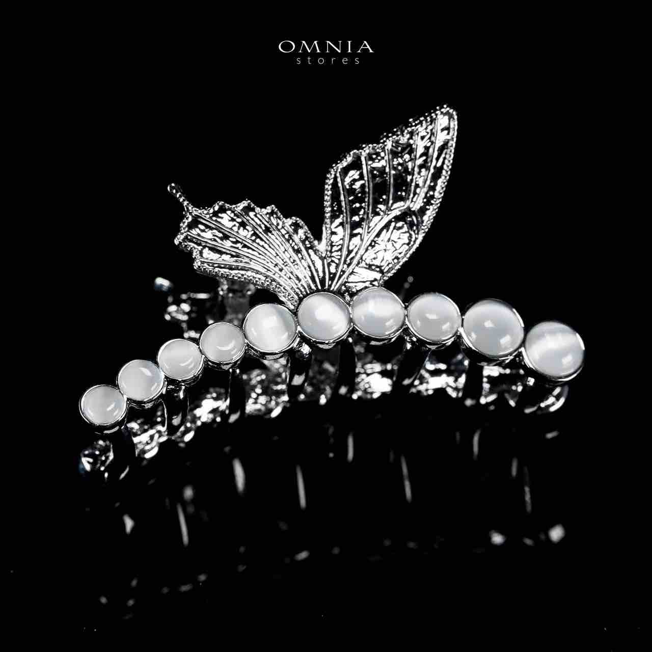 Omnia Ruwayda Pearl Butterfly Silver Hair Clip in High Quality Zircon Stone In Rhodium Plated - OMNIASTORES UAE
