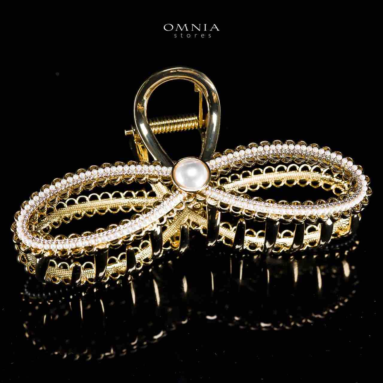 Omnia Aneeqa Pearl Infinity Design Gold Hair Clip in High Quality Zircon Stone In Rhodium Plated - OMNIASTORES UAE
