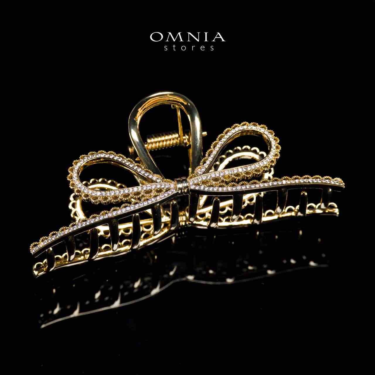 Omnia Rawhiya Gold Hair Clip in High Quality Zircon Stone In Rhodium Plated - OMNIASTORES UAE