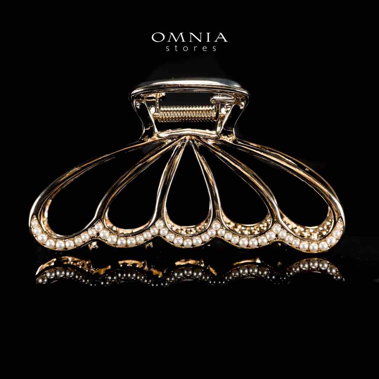 Omnia Ghazwa Pearl Light Gold Hair Clip in High Quality Zircon Stone In Rhodium Plated - OMNIASTORES UAE