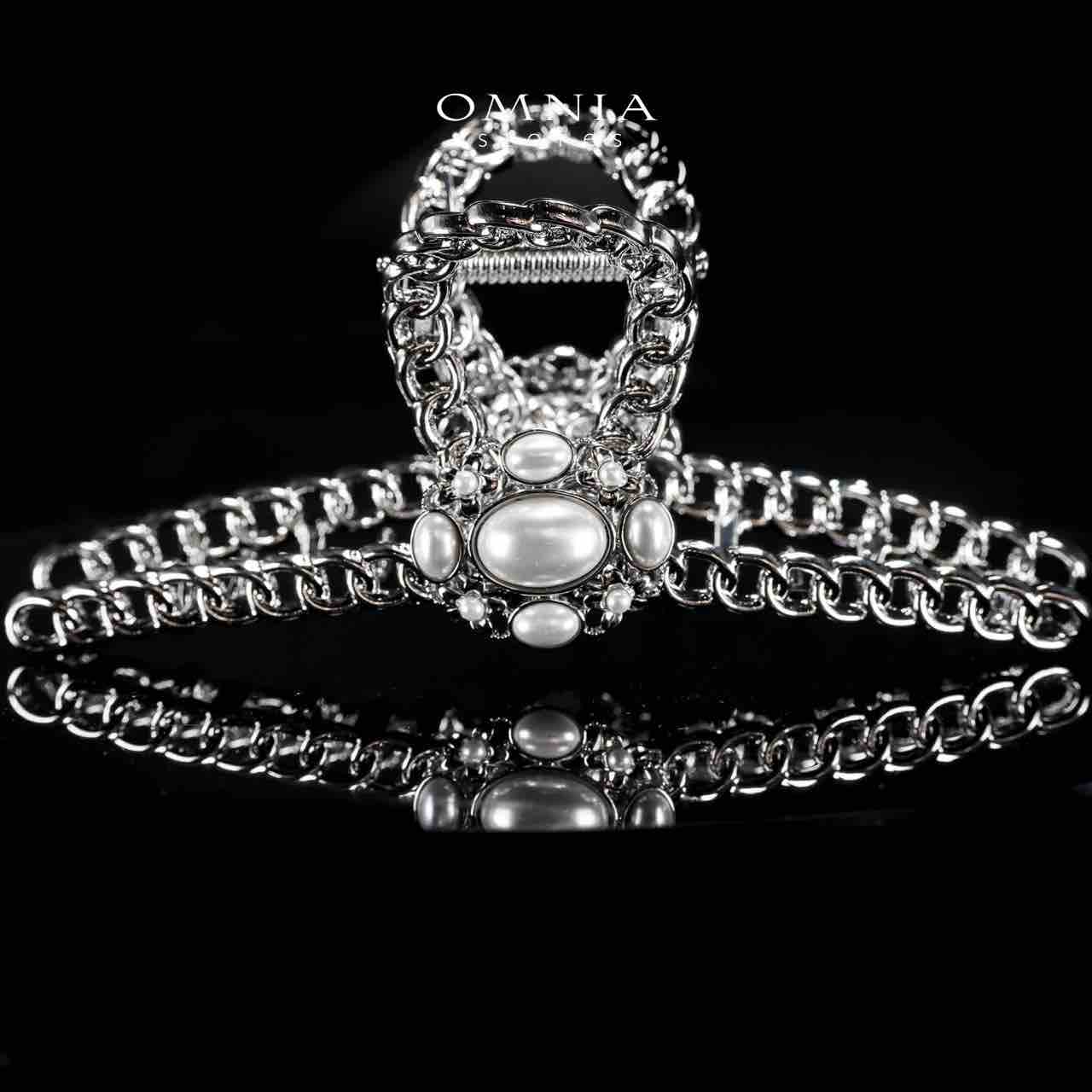 Omnia Nashwa Pearl Silver Hair Clip in High Quality Rhodium Plated - OMNIASTORES UAE