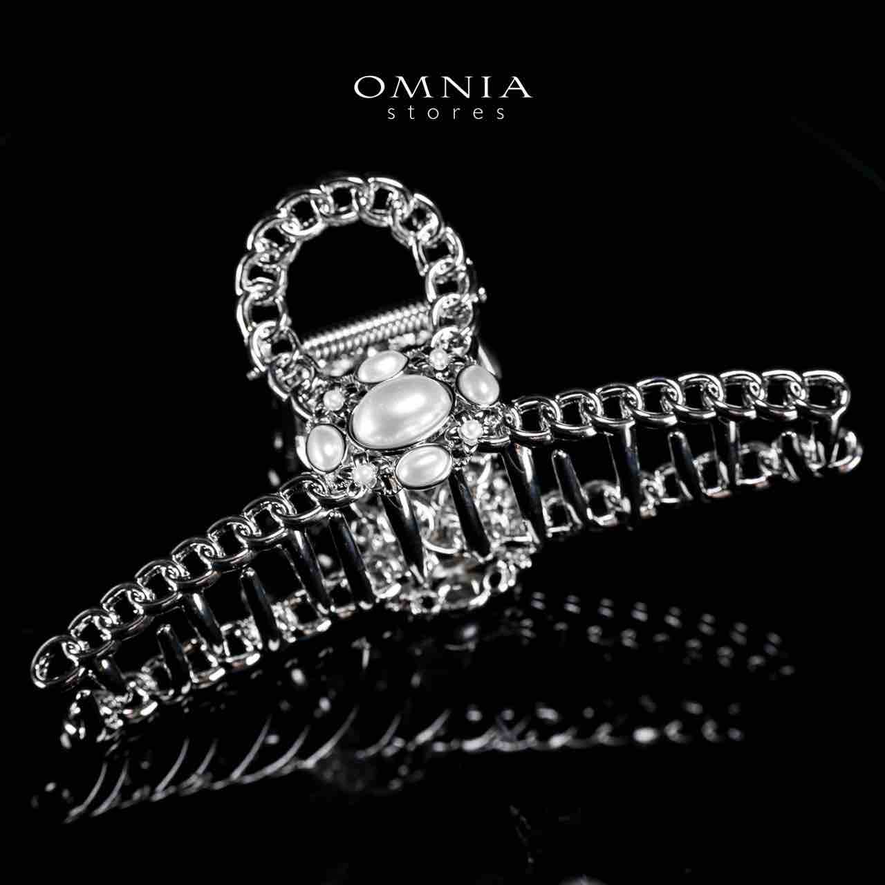 Omnia Nashwa Pearl Silver Hair Clip in High Quality Rhodium Plated