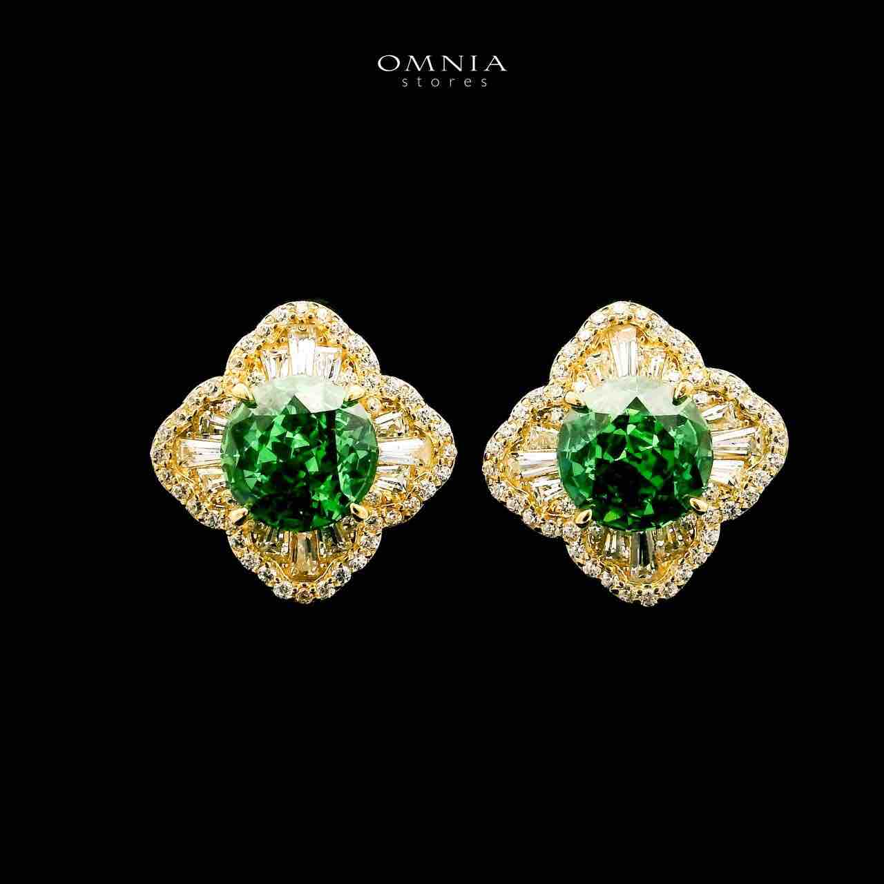Omnia Zafira Golden Necklace and Earrings Set in 925 Silver with High-Quality Green Ice Cut Stones