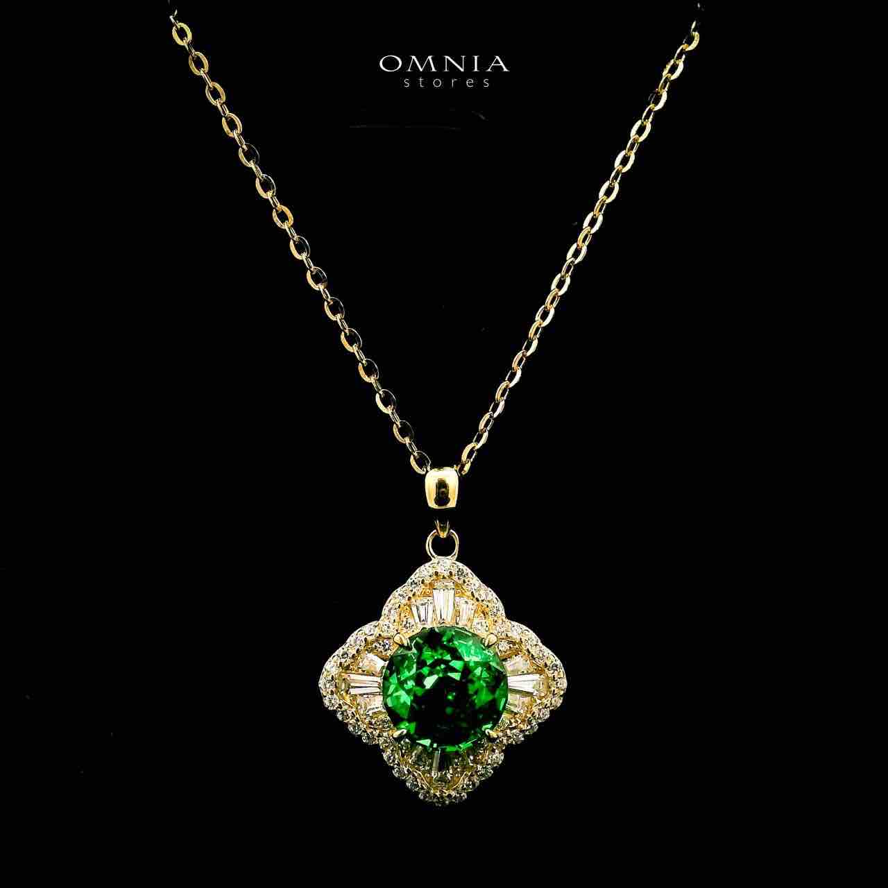 Omnia Zafira Golden Necklace and Earrings Set in 925 Silver with High-Quality Green Ice Cut Stones