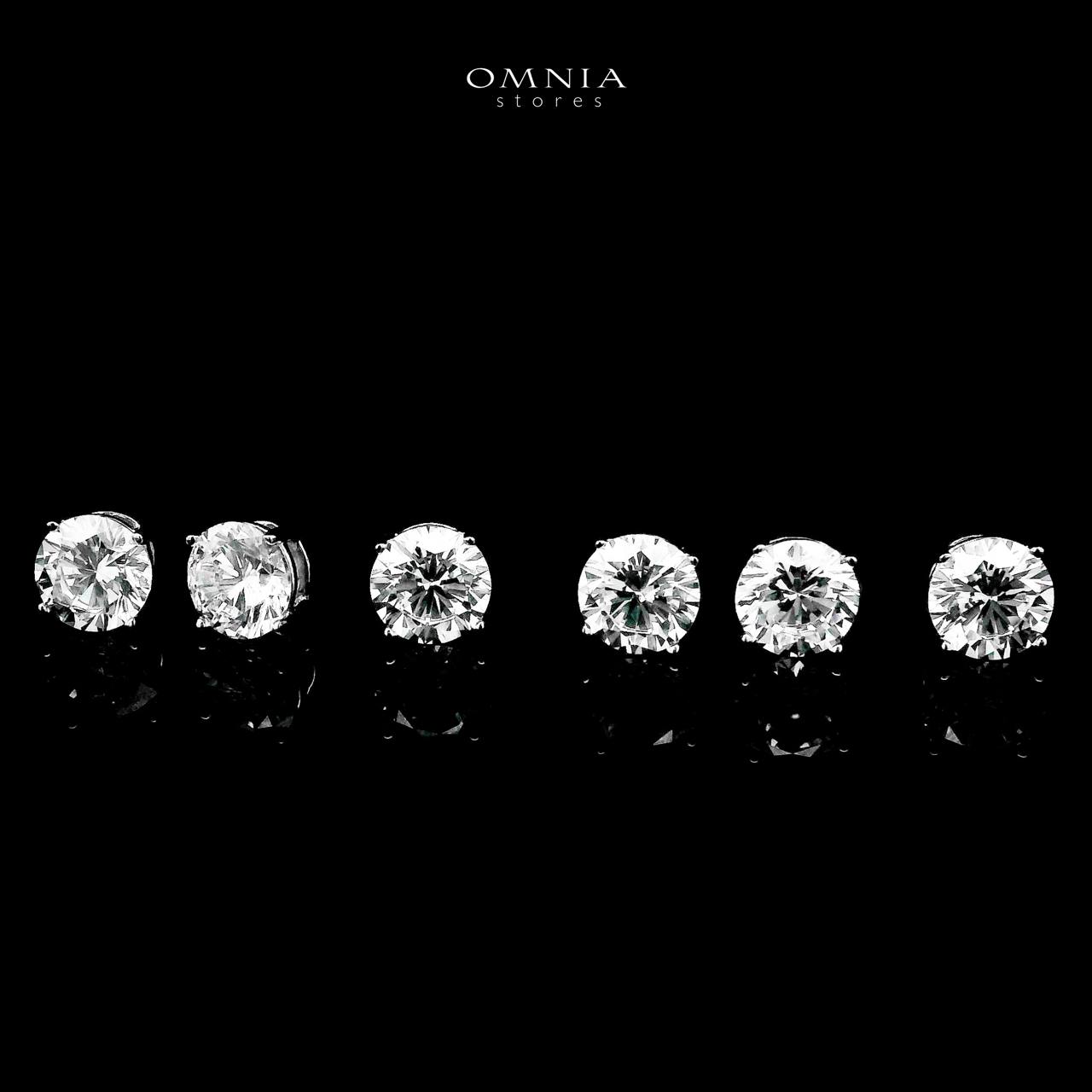 Omnia Nehla Silver Stud Earrings Set in 925 Silver with High-Quality White CZ Zircon Stones