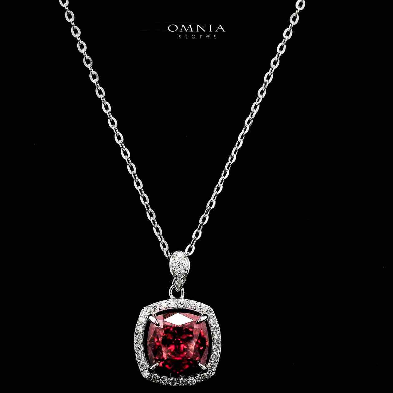 Omnia Nawara Silver Necklace and Earrings Set in 925 Silver with High-Quality Red Ice Cut Stones