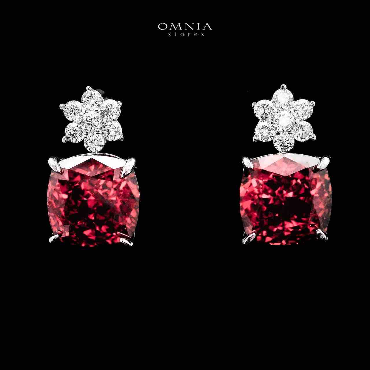 Omnia Nawara Silver Necklace and Earrings Set in 925 Silver with High-Quality Red Ice Cut Stones