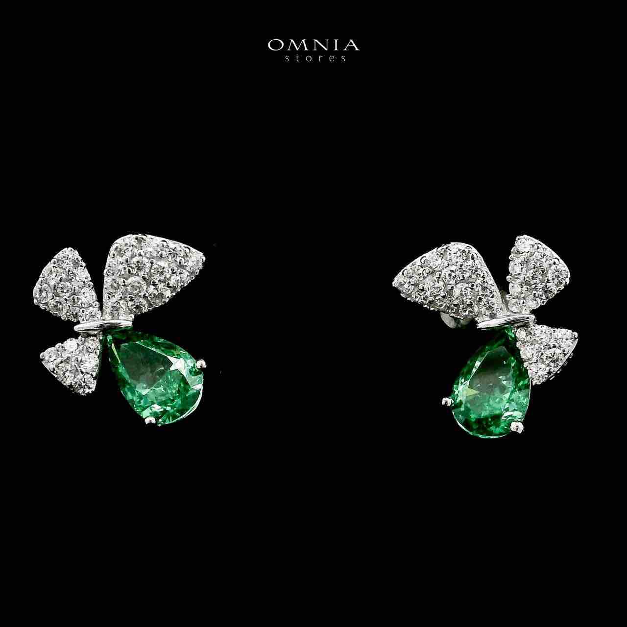 Omnia Nardeen Silver Butterfly Necklace and Earrings Set in 925 Silver with High-Quality Green Ice Cut Stones