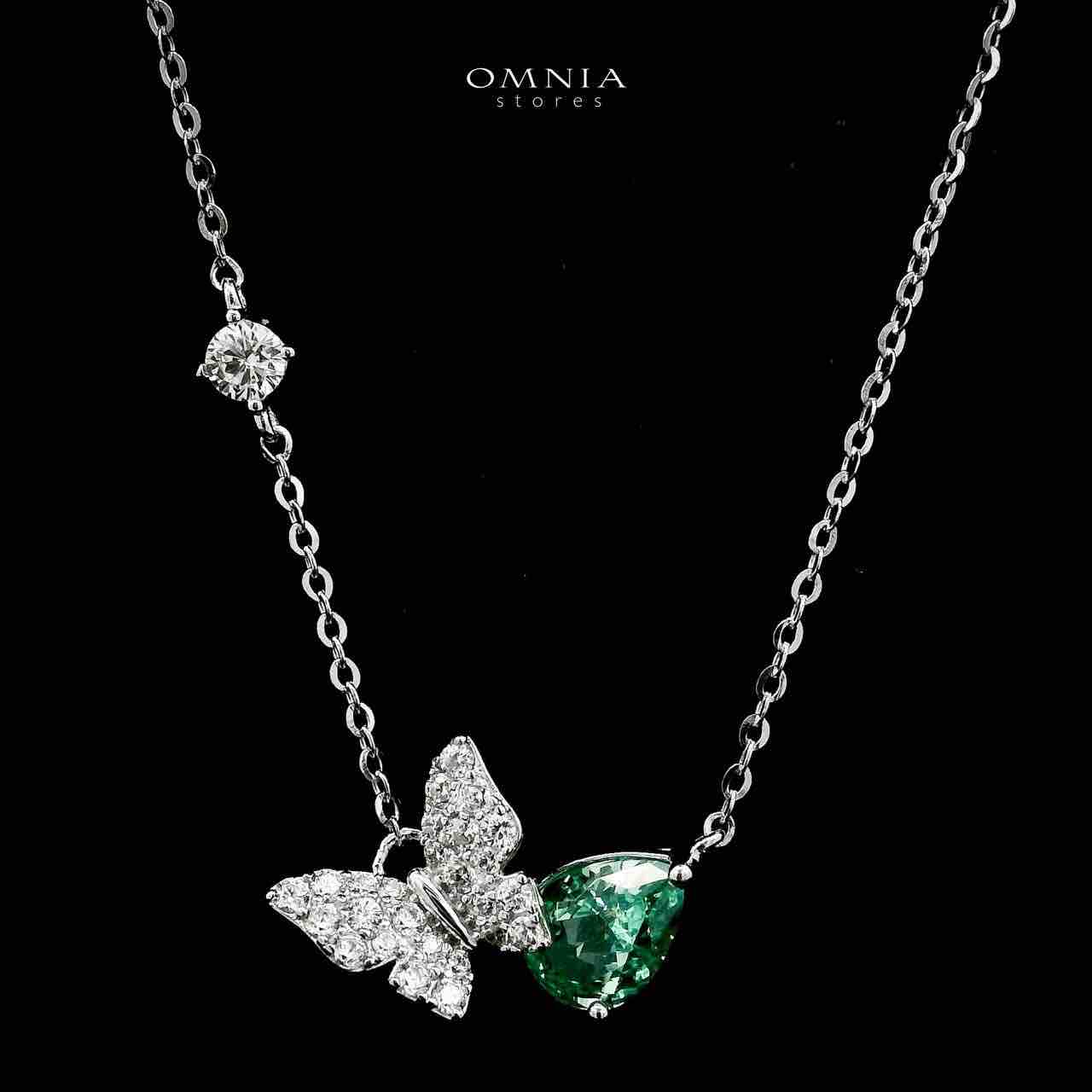 Omnia Nardeen Silver Butterfly Necklace and Earrings Set in 925 Silver with High-Quality Green Ice Cut Stones