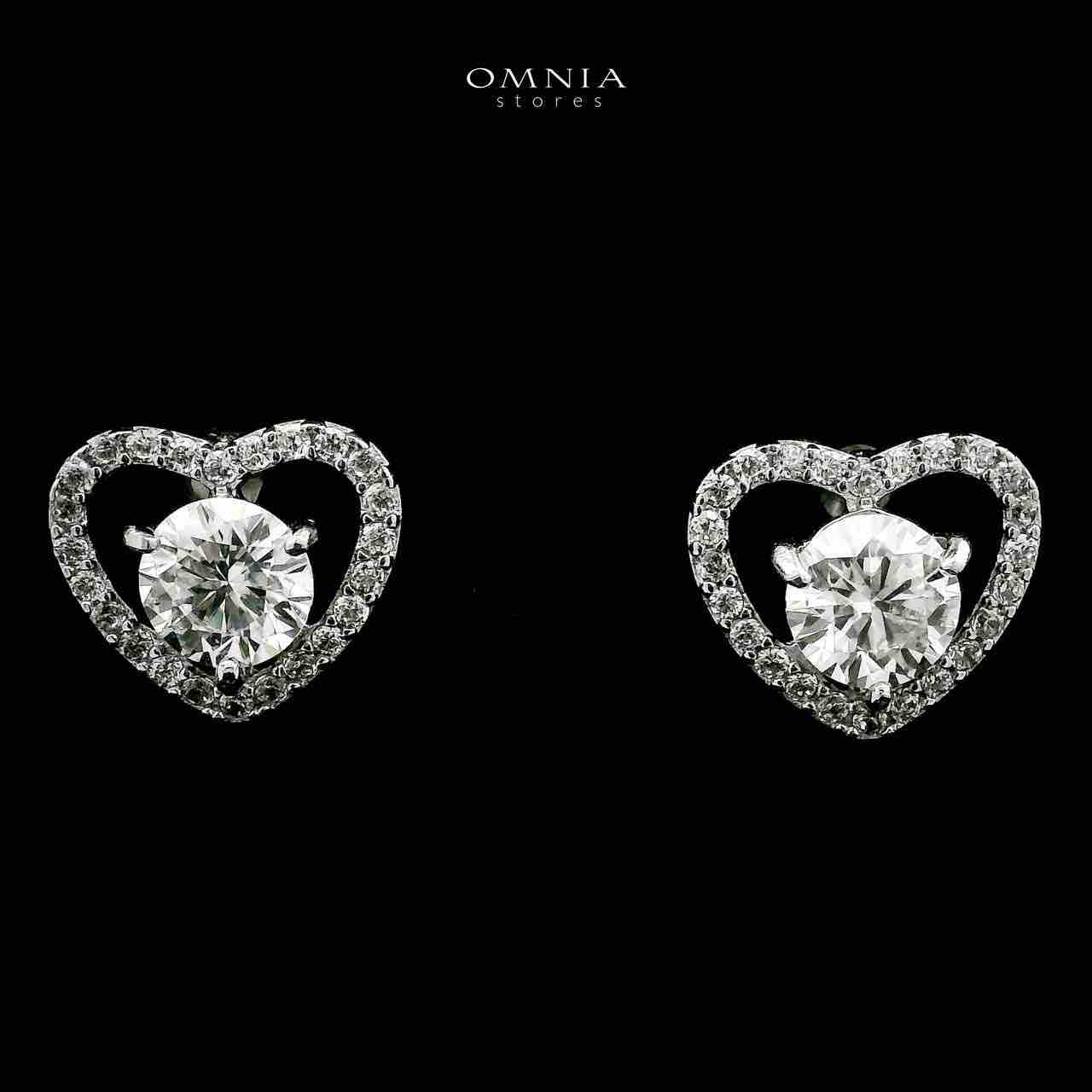 Omnia Tamima Silver Heart Shape Necklace and Earrings Set in 925 Silver with High-Quality White Moissanite Stones