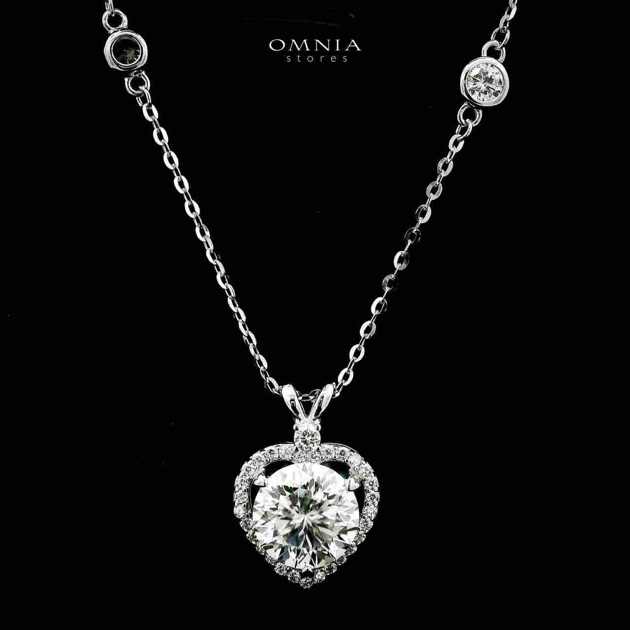 Omnia Tamima Silver Heart Shape Necklace and Earrings Set in 925 Silver with High-Quality White Moissanite Stones