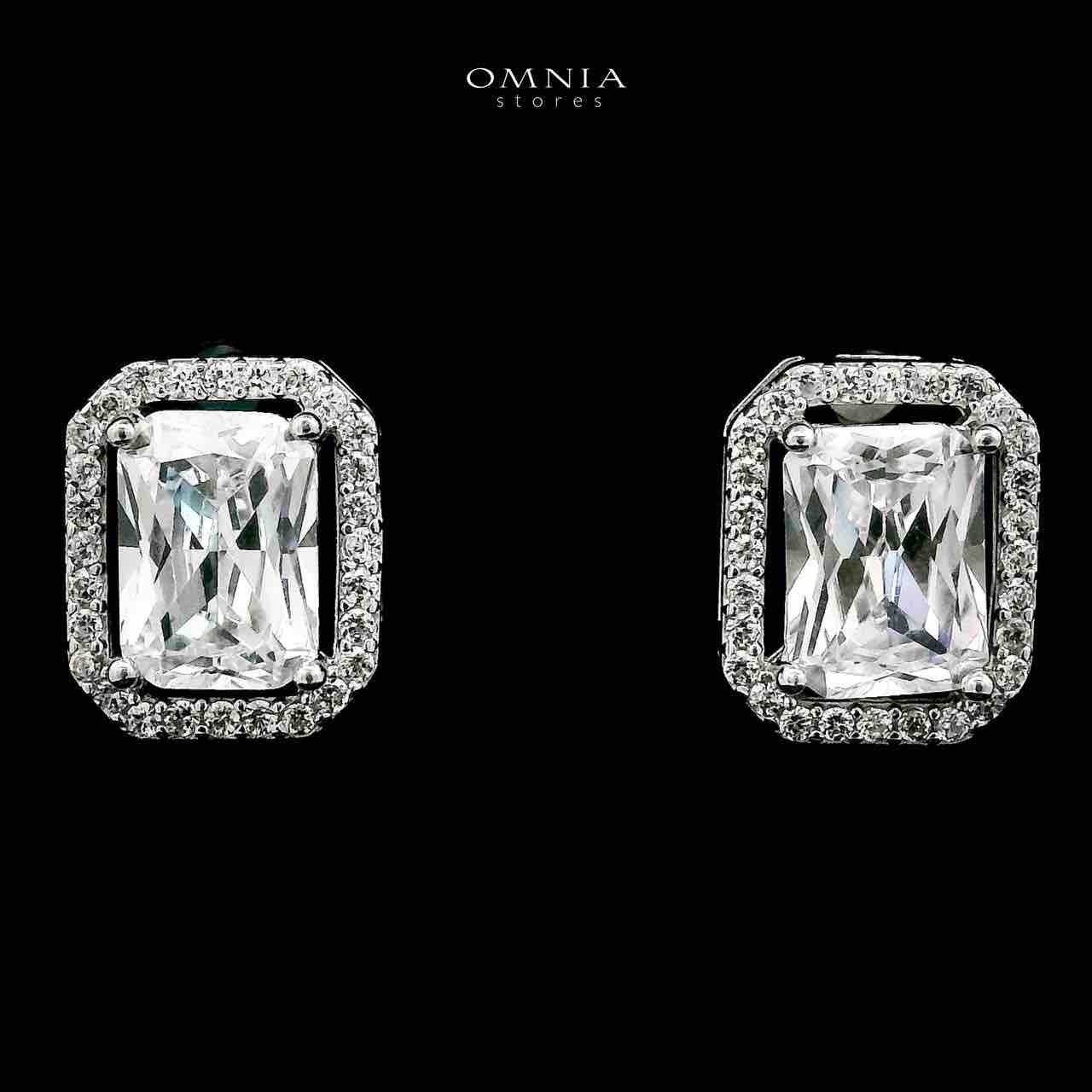 Omnia Najah Silver Rectangle Shape Necklace and Earrings Set in 925 Silver with High-Quality White Ice Cut Stones