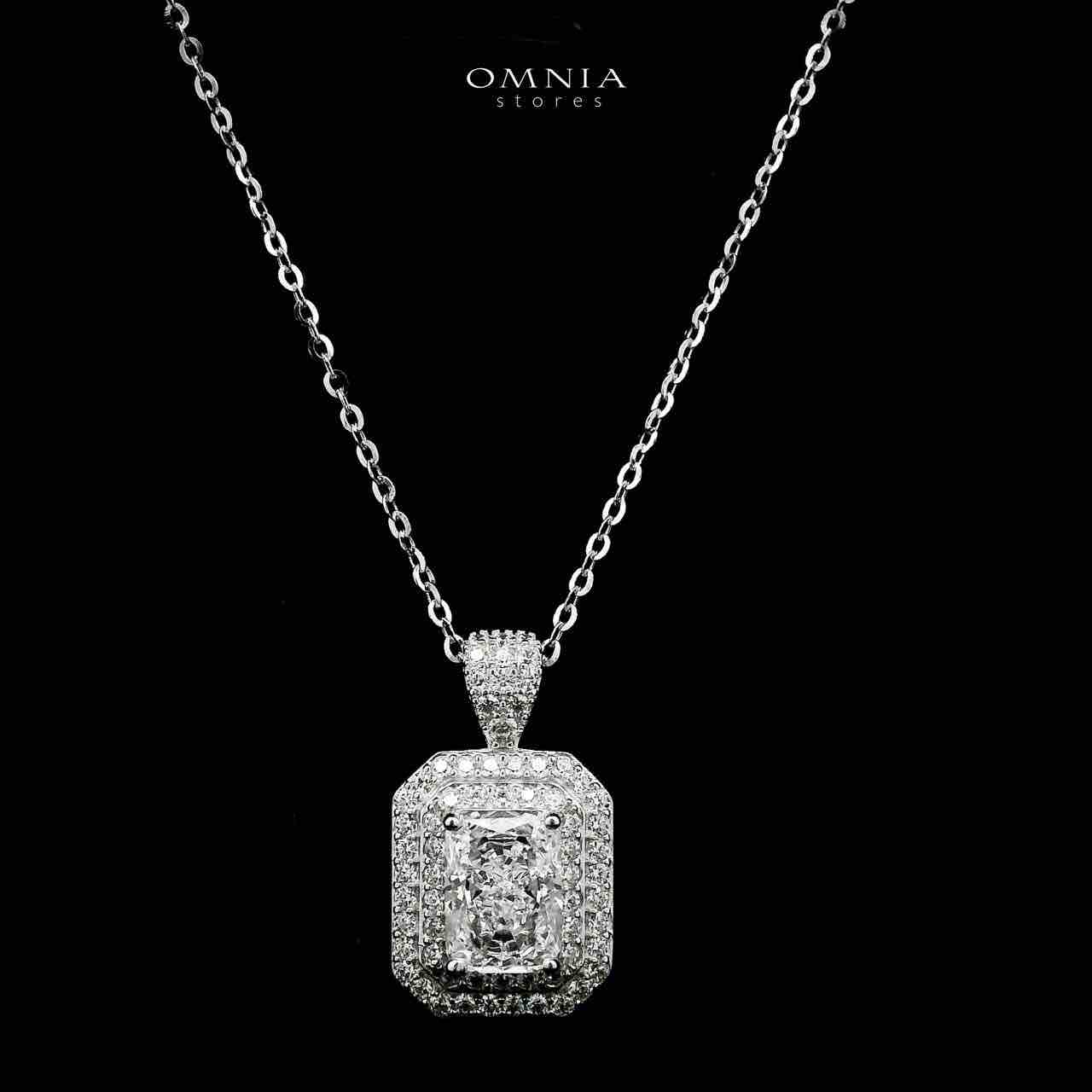 Omnia Najah Silver Rectangle Shape Necklace and Earrings Set in 925 Silver with High-Quality White Ice Cut Stones
