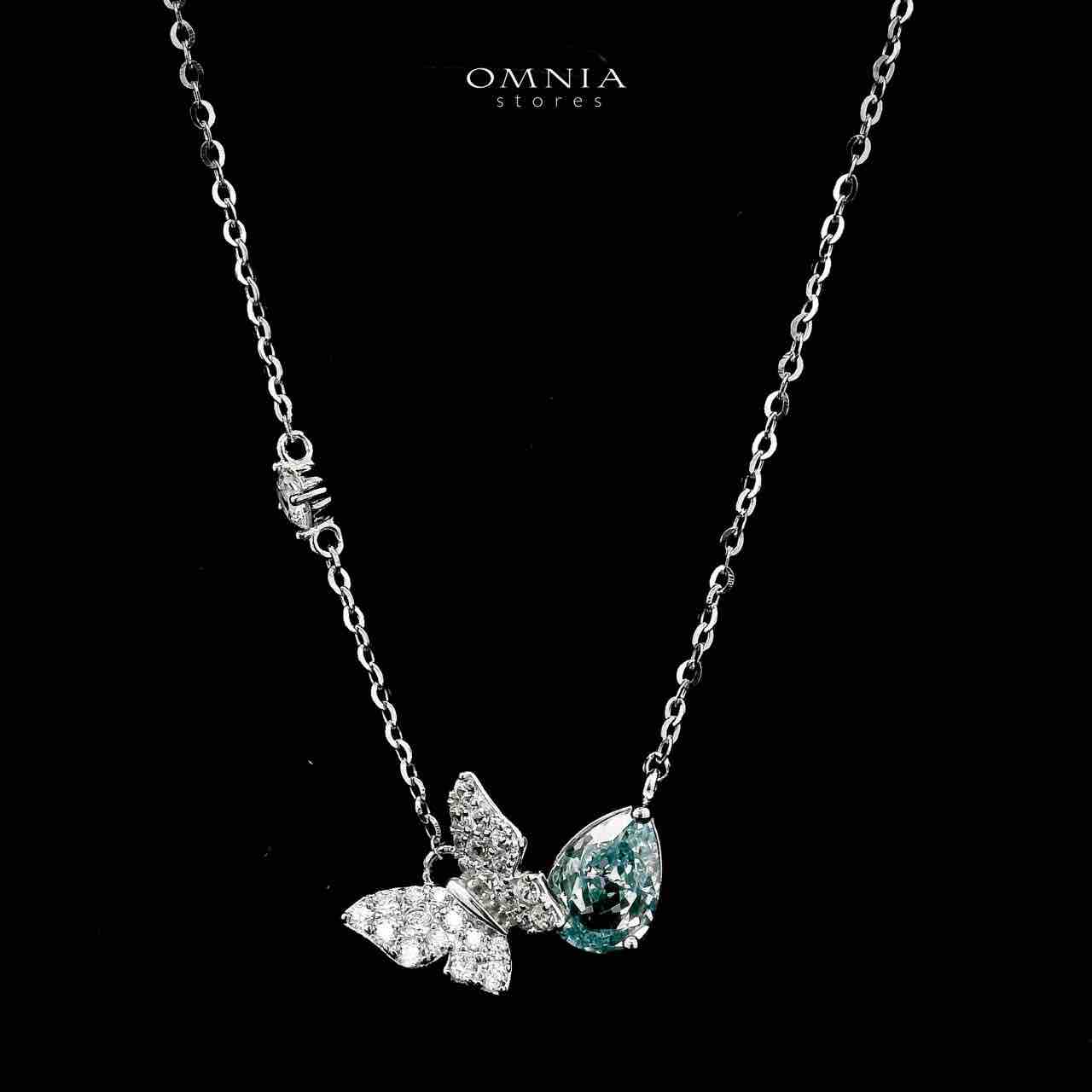 Omnia Nardeen Silver Butterfly Necklace and Earrings Set in 925 Silver with High-Quality Blue Ice Cut Stones
